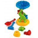 ZESTAW MŁYNEK ŁOPATKA GRABKI 3 FOREMKI DO PIASKU 900659